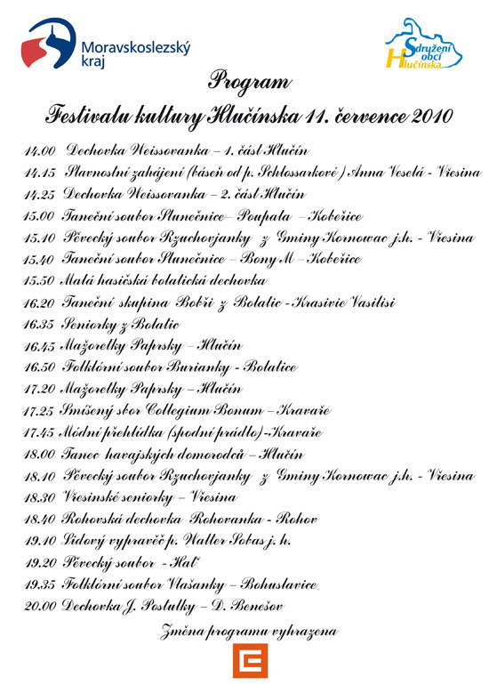 Festival kultury Hlunska 2010 - program